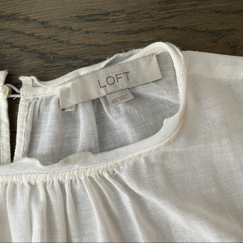 LOFT White Top with Mustard Yellow Embroidery - Picture 2 of 6